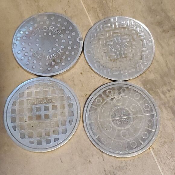Godinger Metal Set of 4 Storm Sewer Coaste… - Picture 1 of 6